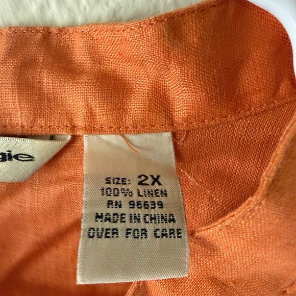ECOLOGIE Orange Linen Blouse Embroidered Boho Tunic Size 2X - Picture 4 of 13